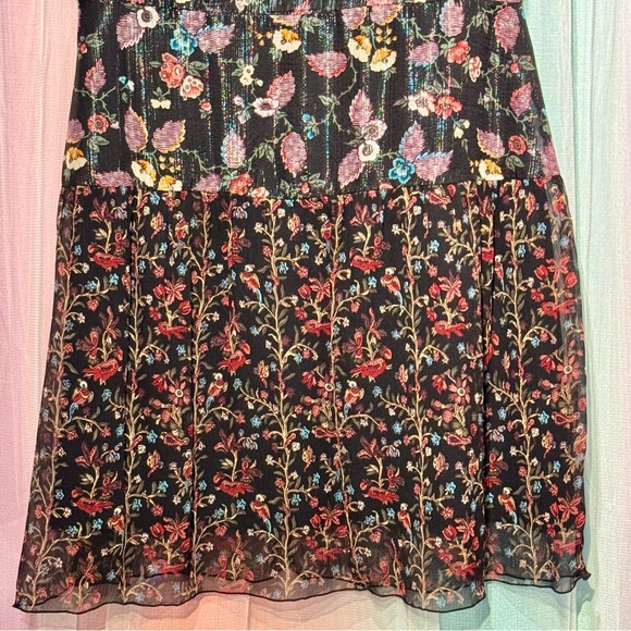 Anna Sui Black Floral Shimmering Sleeveless Zip Back Lined Dress size 4 - Picture 4 of 10